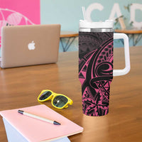Pink Black Polynesia Floral Sea Turtle Tumbler With Handle - Polynesian Pride