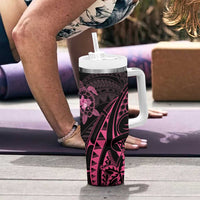 Pink Black Polynesia Floral Sea Turtle Tumbler With Handle - Polynesian Pride