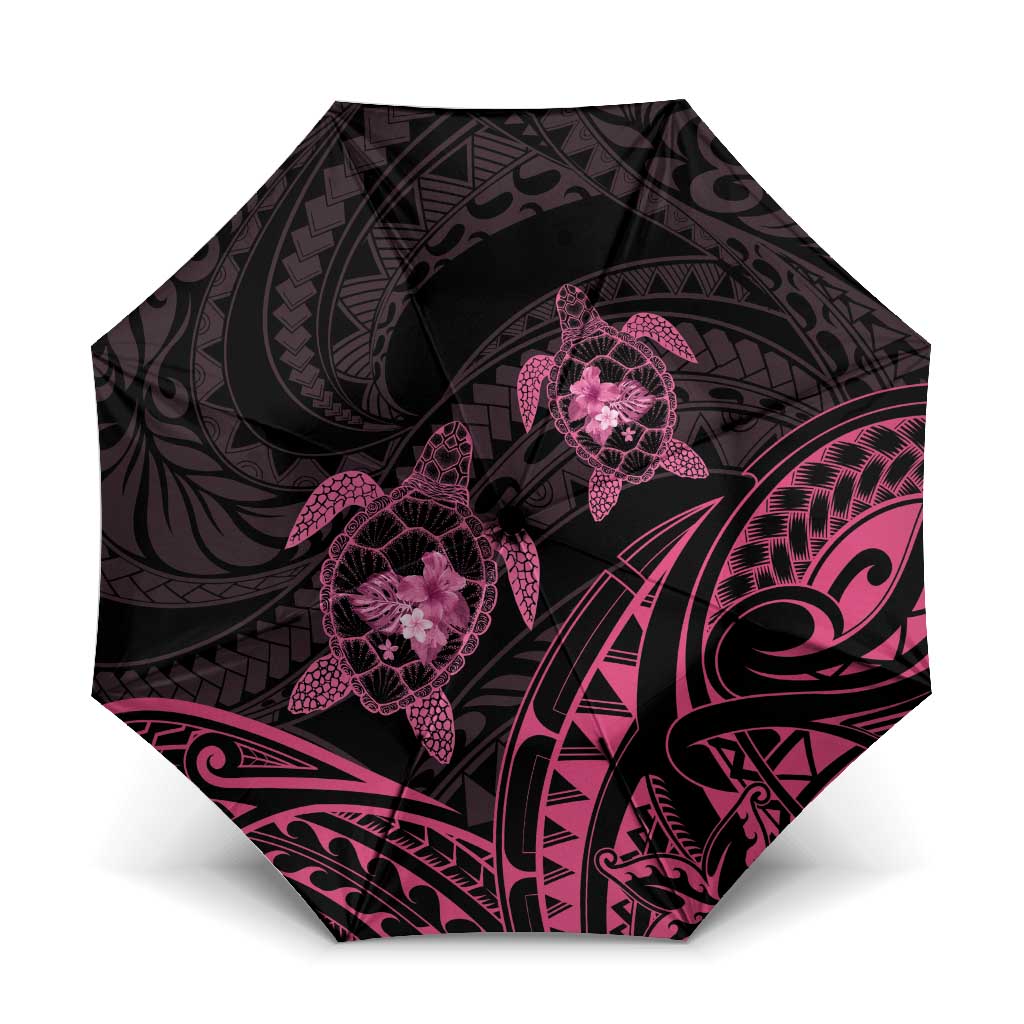 Pink Black Polynesia Floral Sea Turtle Umbrella LT14 One Size Folded 11.42 inch Opened Diameter 37.4 inch Black - Polynesian Pride