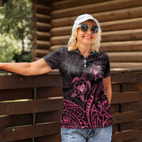 Pink Black Polynesia Floral Sea Turtle Women Polo Shirt - Polynesian Pride