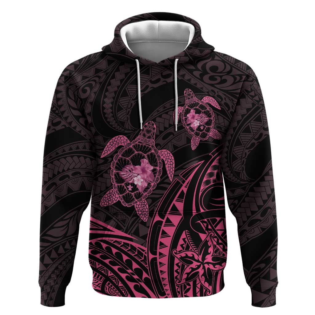 Pink Black Polynesia Floral Sea Turtle Zip Hoodie - Polynesian Pride