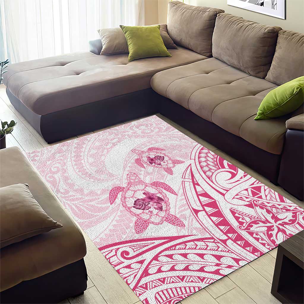 Pink White Polynesia Floral Sea Turtle Area Rug - Polynesian Pride