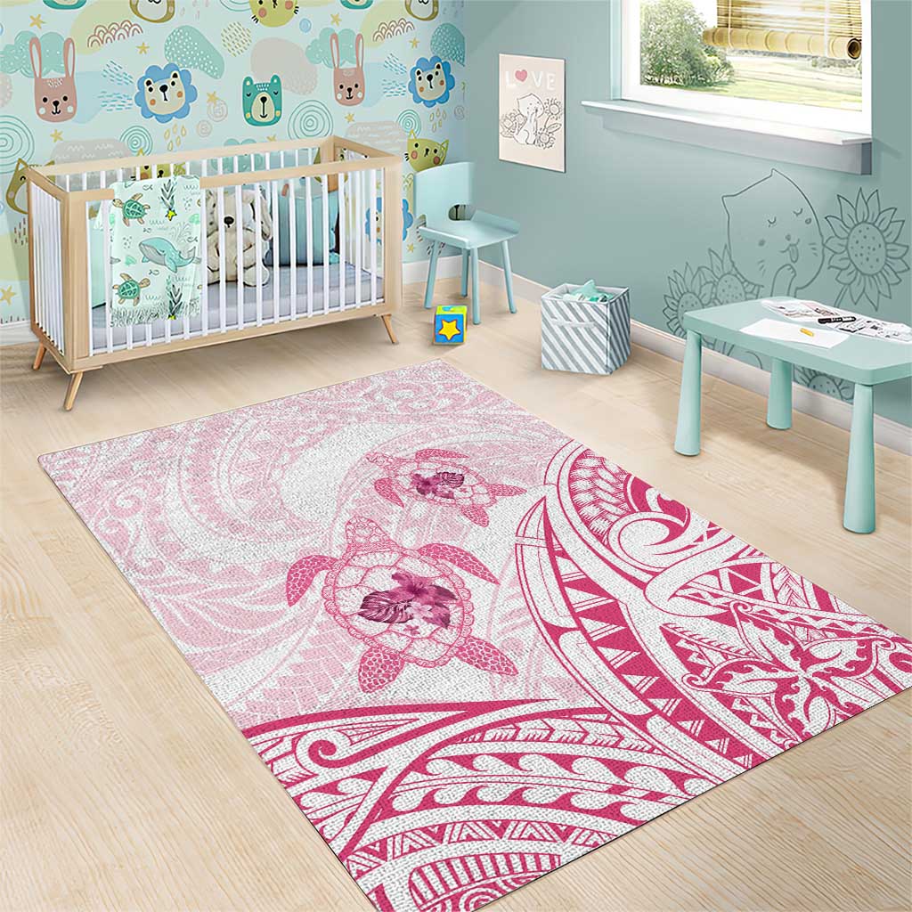 Pink White Polynesia Floral Sea Turtle Area Rug - Polynesian Pride