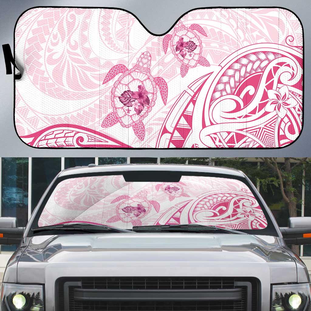 Pink White Polynesia Floral Sea Turtle Auto Sun Shade LT14 White - Polynesian Pride
