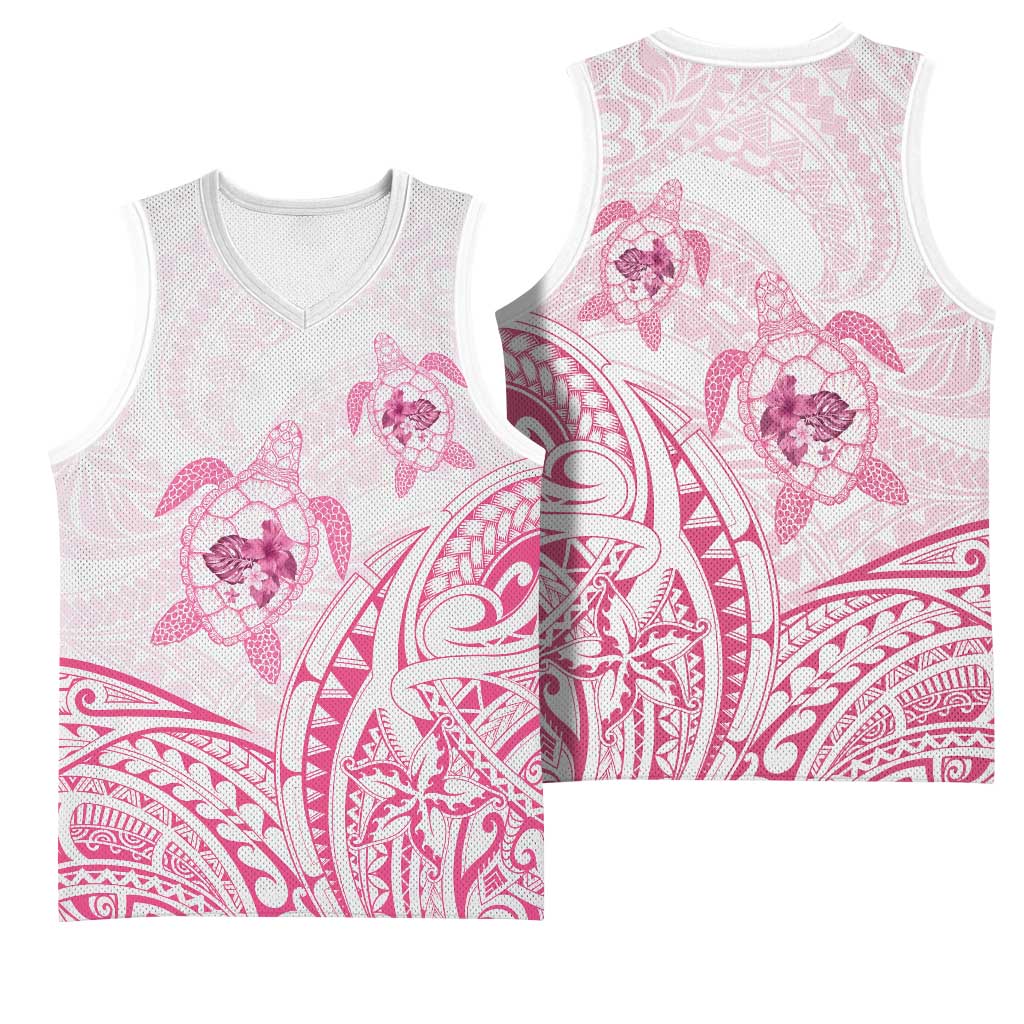 Pink White Polynesia Floral Sea Turtle Basketball Jersey - Polynesian Pride
