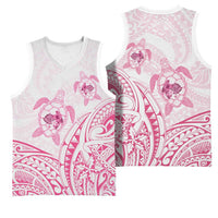 Pink White Polynesia Floral Sea Turtle Basketball Jersey - Polynesian Pride