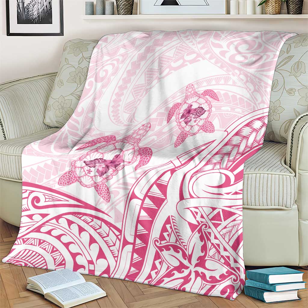 Pink White Polynesia Floral Sea Turtle Blanket - Polynesian Pride