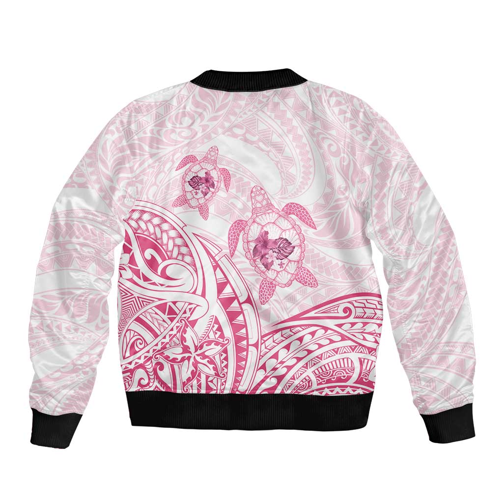 Pink White Polynesia Floral Sea Turtle Bomber Jacket - Polynesian Pride