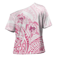 Pink White Polynesia Floral Sea Turtle Cross Shoulder Shirt - Polynesian Pride