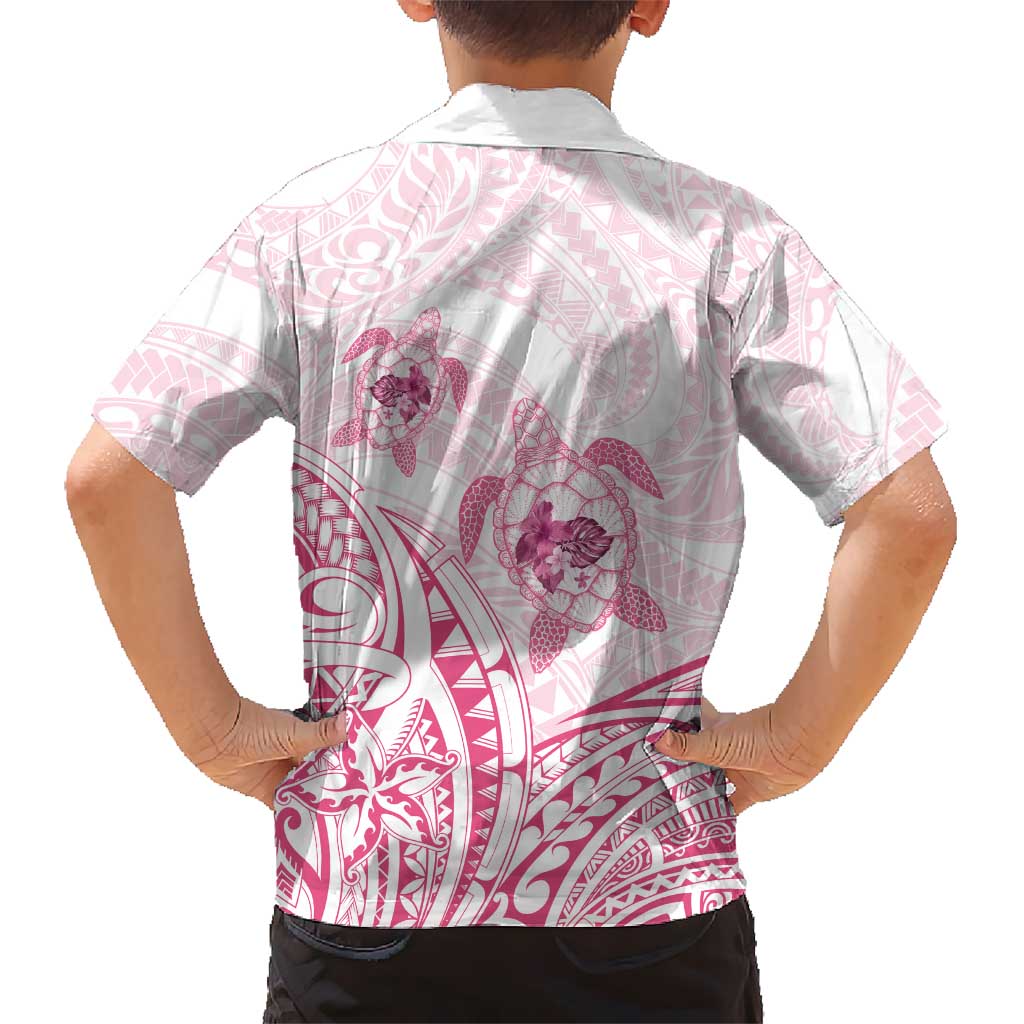 Pink White Polynesia Floral Sea Turtle Family Matching Off The Shoulder Long Sleeve Dress and Hawaiian Shirt - Polynesian Pride