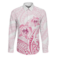 Pink White Polynesia Floral Sea Turtle Family Matching Off The Shoulder Long Sleeve Dress and Hawaiian Shirt - Polynesian Pride