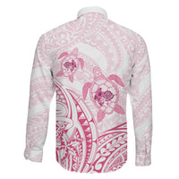 Pink White Polynesia Floral Sea Turtle Family Matching Off The Shoulder Long Sleeve Dress and Hawaiian Shirt - Polynesian Pride