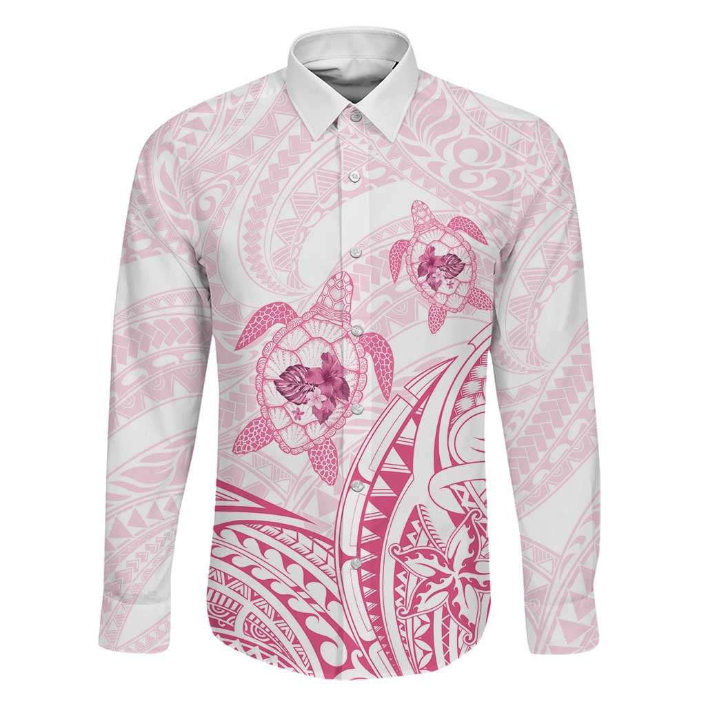 Pink White Polynesia Floral Sea Turtle Family Matching Off Shoulder Short Dress and Hawaiian Shirt - Polynesian Pride