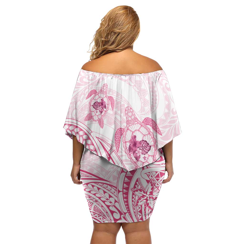 Pink White Polynesia Floral Sea Turtle Family Matching Off Shoulder Short Dress and Hawaiian Shirt - Polynesian Pride