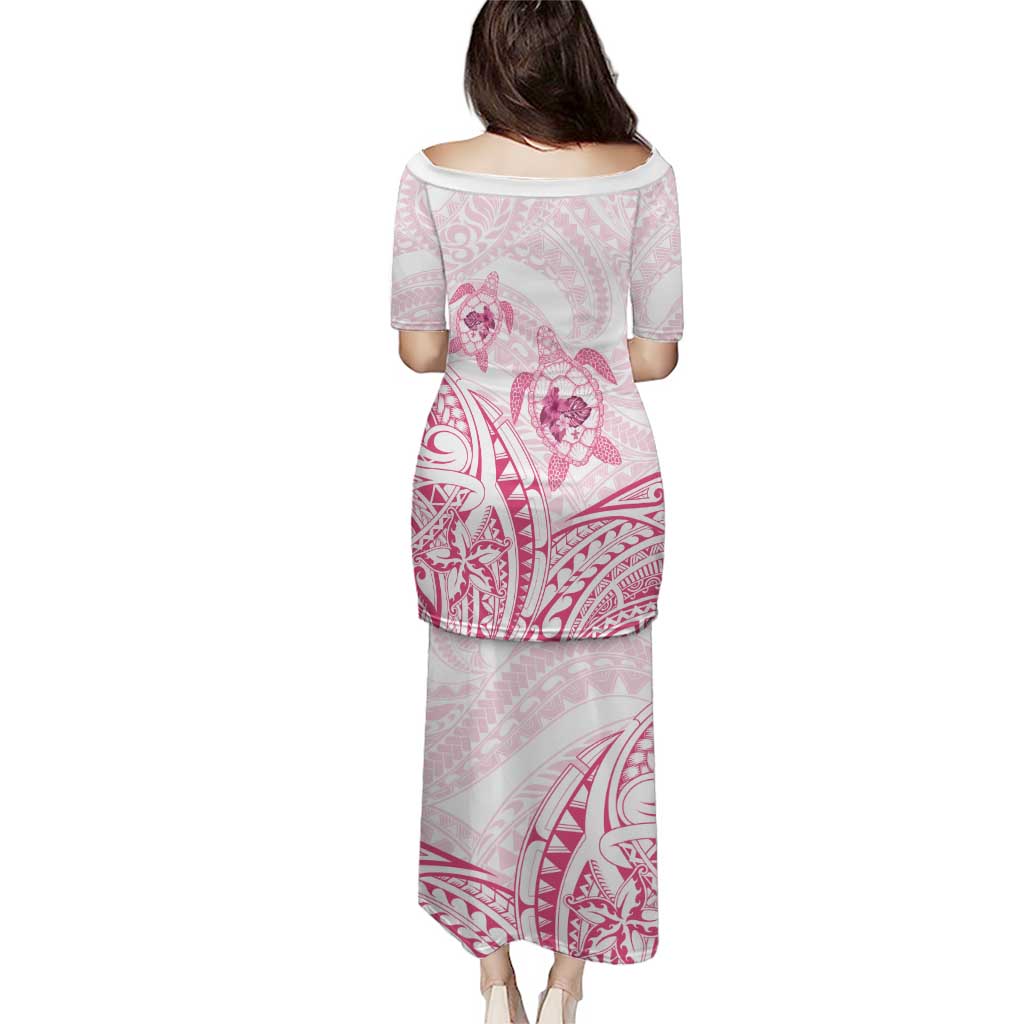 Pink White Polynesia Floral Sea Turtle Family Matching Puletasi and Hawaiian Shirt - Polynesian Pride