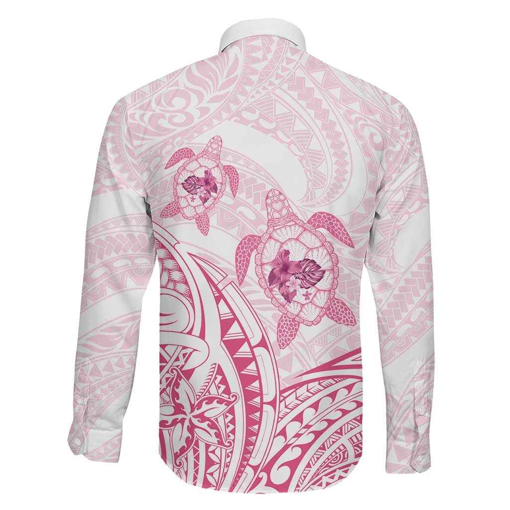 Pink White Polynesia Floral Sea Turtle Family Matching Tank Maxi Dress and Hawaiian Shirt - Polynesian Pride