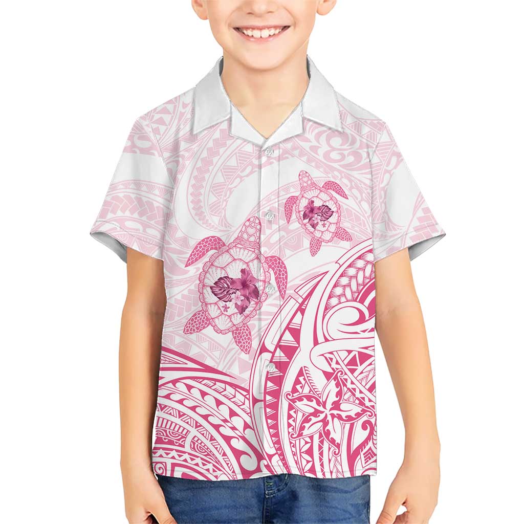 Pink White Polynesia Floral Sea Turtle Family Matching Tank Maxi Dress and Hawaiian Shirt - Polynesian Pride