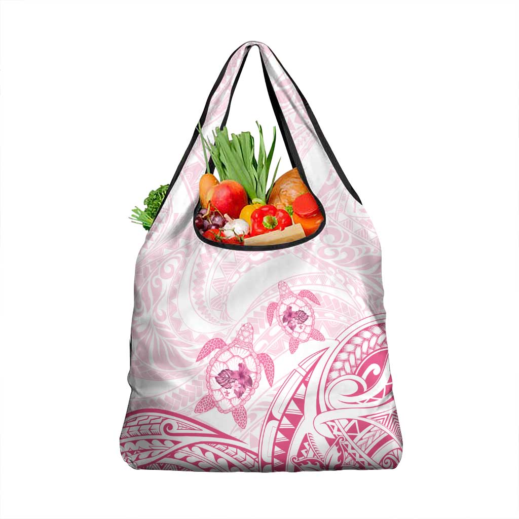 Pink White Polynesia Floral Sea Turtle Grocery Bag LT14 1-pack One Size White - Polynesian Pride