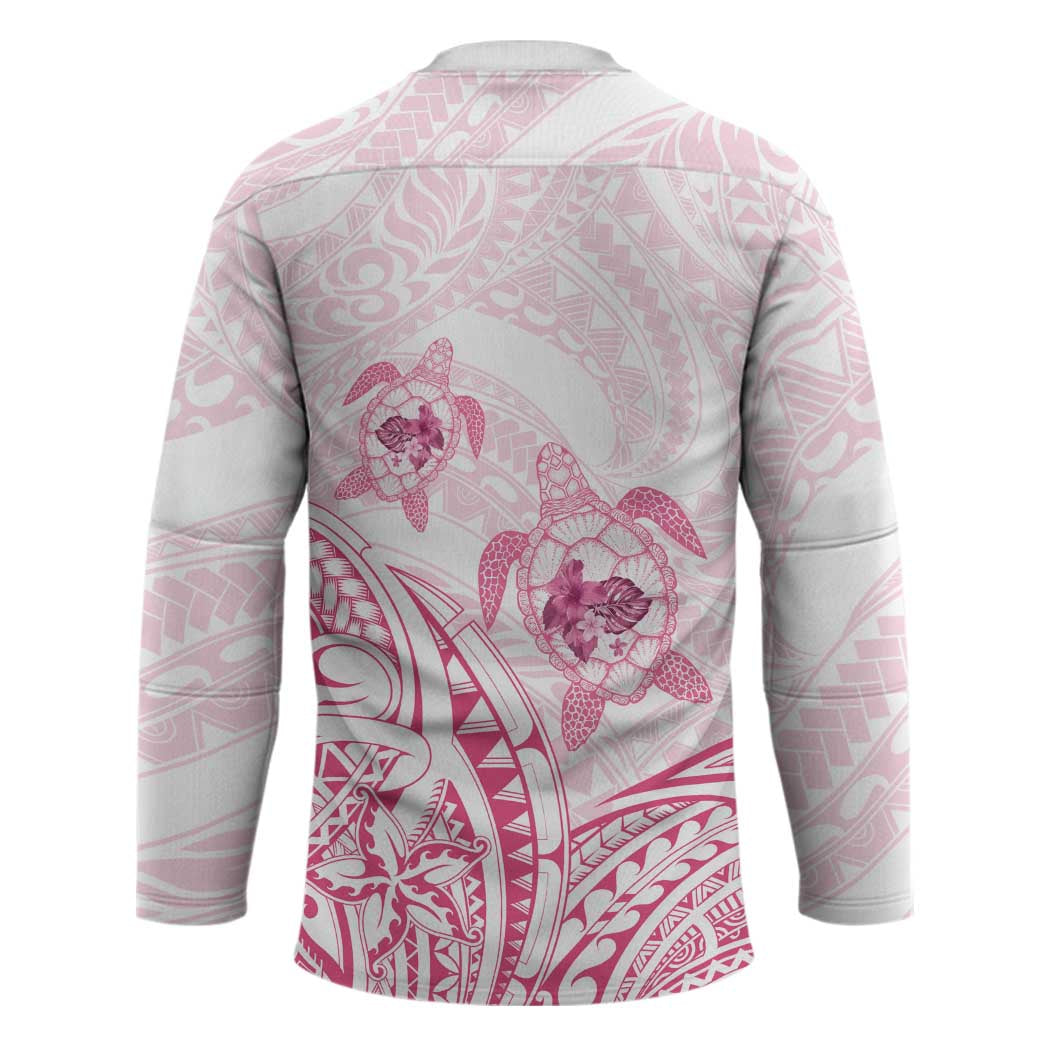 Pink White Polynesia Floral Sea Turtle Hockey Jersey - Polynesian Pride