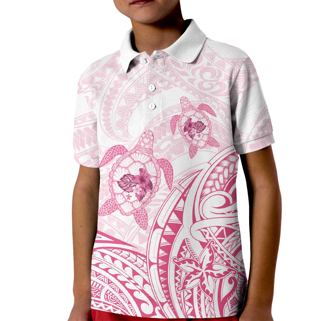 Pink White Polynesia Floral Sea Turtle Kid Polo Shirt - Polynesian Pride