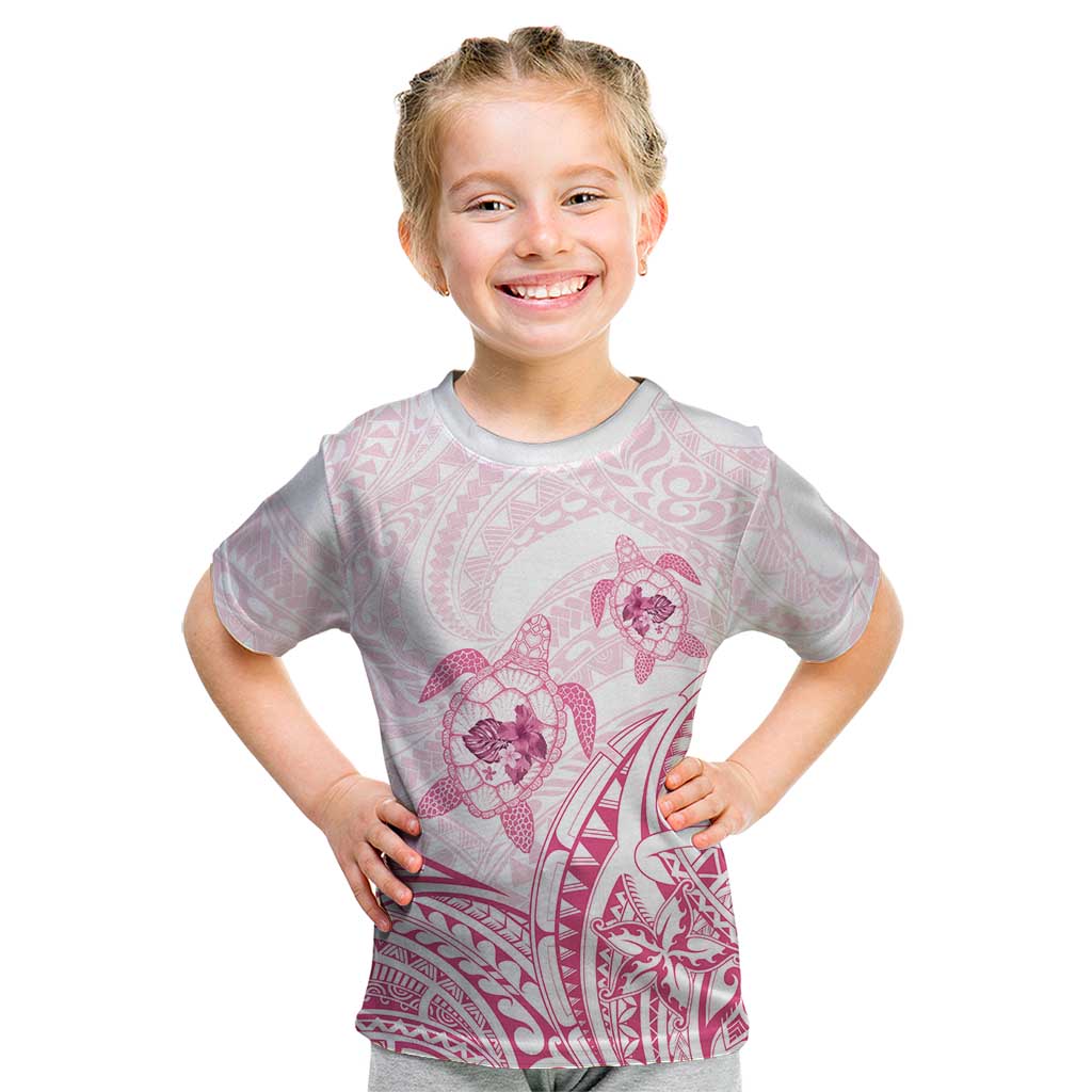 Pink White Polynesia Floral Sea Turtle Kid T Shirt - Polynesian Pride