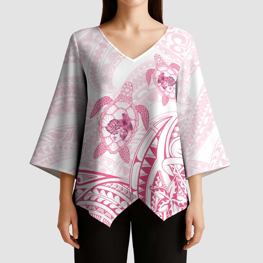 Pink White Polynesia Floral Sea Turtle Kimono Sleeve Blouse - Polynesian Pride
