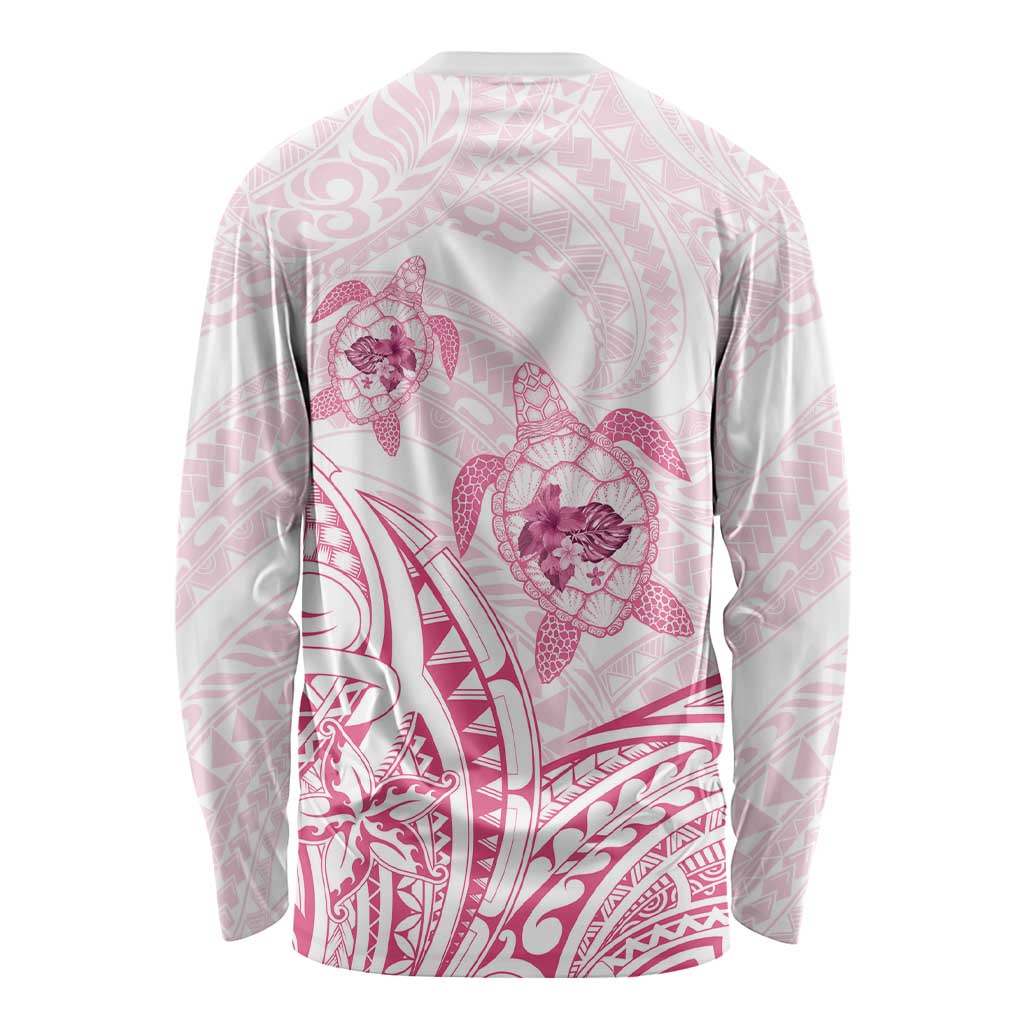 Pink White Polynesia Floral Sea Turtle Long Sleeve Shirt - Polynesian Pride
