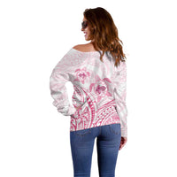 Pink White Polynesia Floral Sea Turtle Off Shoulder Sweater - Polynesian Pride