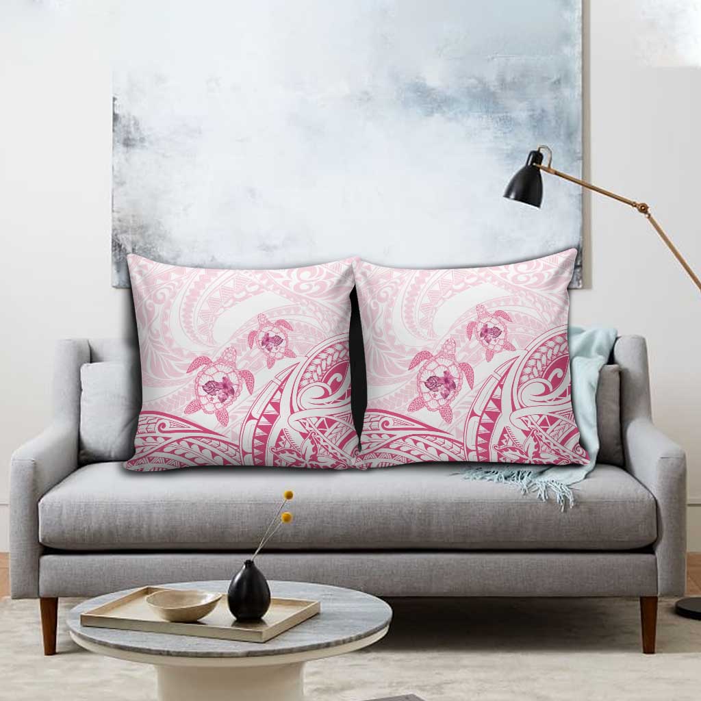 Pink White Polynesia Floral Sea Turtle Pillow Cover - Polynesian Pride