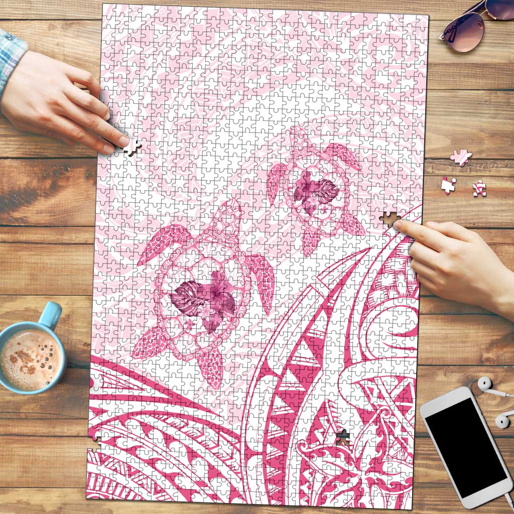 Pink White Polynesia Floral Sea Turtle Puzzle - Polynesian Pride