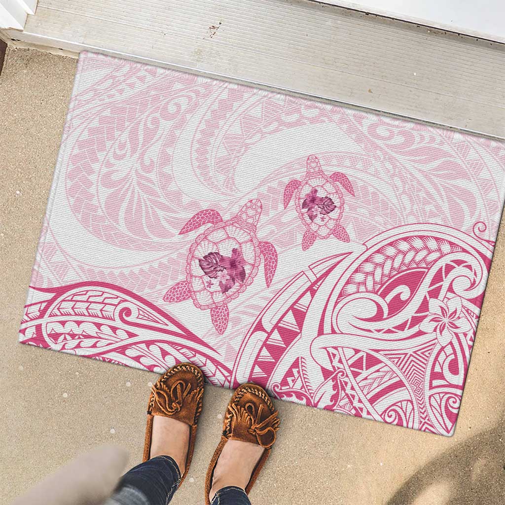 Pink White Polynesia Floral Sea Turtle Rubber Doormat - Polynesian Pride
