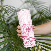 Pink White Polynesia Floral Sea Turtle Skinny Tumbler - Polynesian Pride