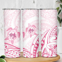 Pink White Polynesia Floral Sea Turtle Skinny Tumbler - Polynesian Pride