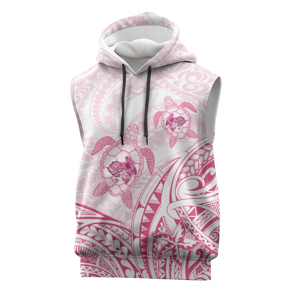 Pink White Polynesia Floral Sea Turtle Sleeveless Hoodie LT14 White - Polynesian Pride