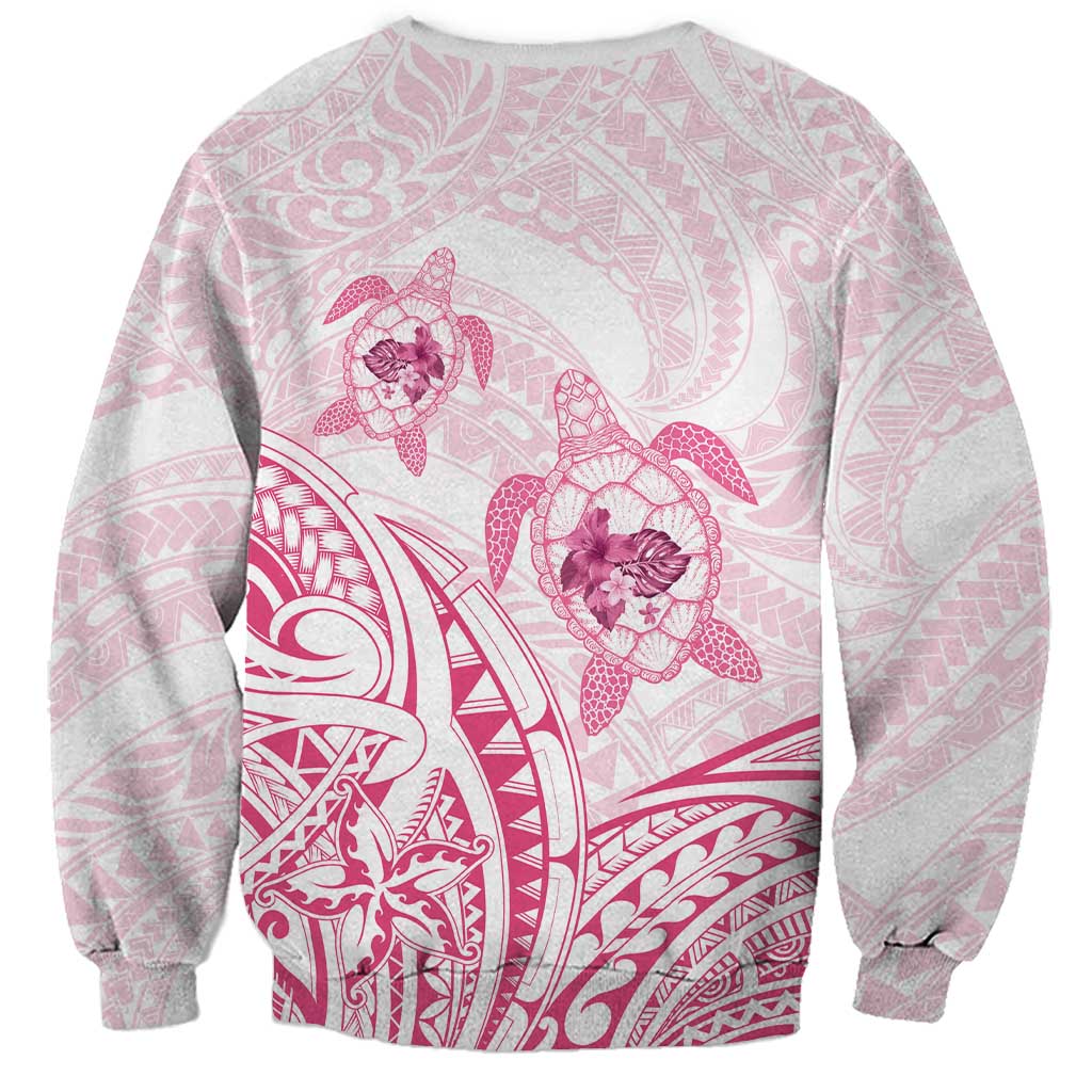 Pink White Polynesia Floral Sea Turtle Sweatshirt - Polynesian Pride