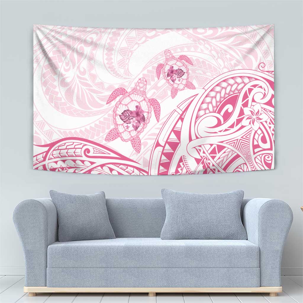 Pink White Polynesia Floral Sea Turtle Tapestry - Polynesian Pride