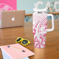 Pink White Polynesia Floral Sea Turtle Tumbler With Handle - Polynesian Pride