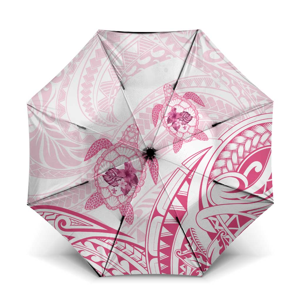 Pink White Polynesia Floral Sea Turtle Umbrella LT14 One Size Folded 11.42 inch Opened Diameter 37.4 inch White - Polynesian Pride