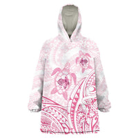 Pink White Polynesia Floral Sea Turtle Wearable Blanket Hoodie LT14 One Size White - Polynesian Pride