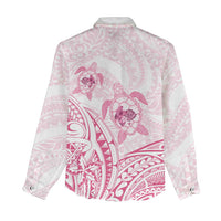 Pink White Polynesia Floral Sea Turtle Women Casual Shirt - Polynesian Pride