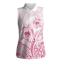 Pink White Polynesia Floral Sea Turtle Women Sleeveless Polo Shirt - Polynesian Pride