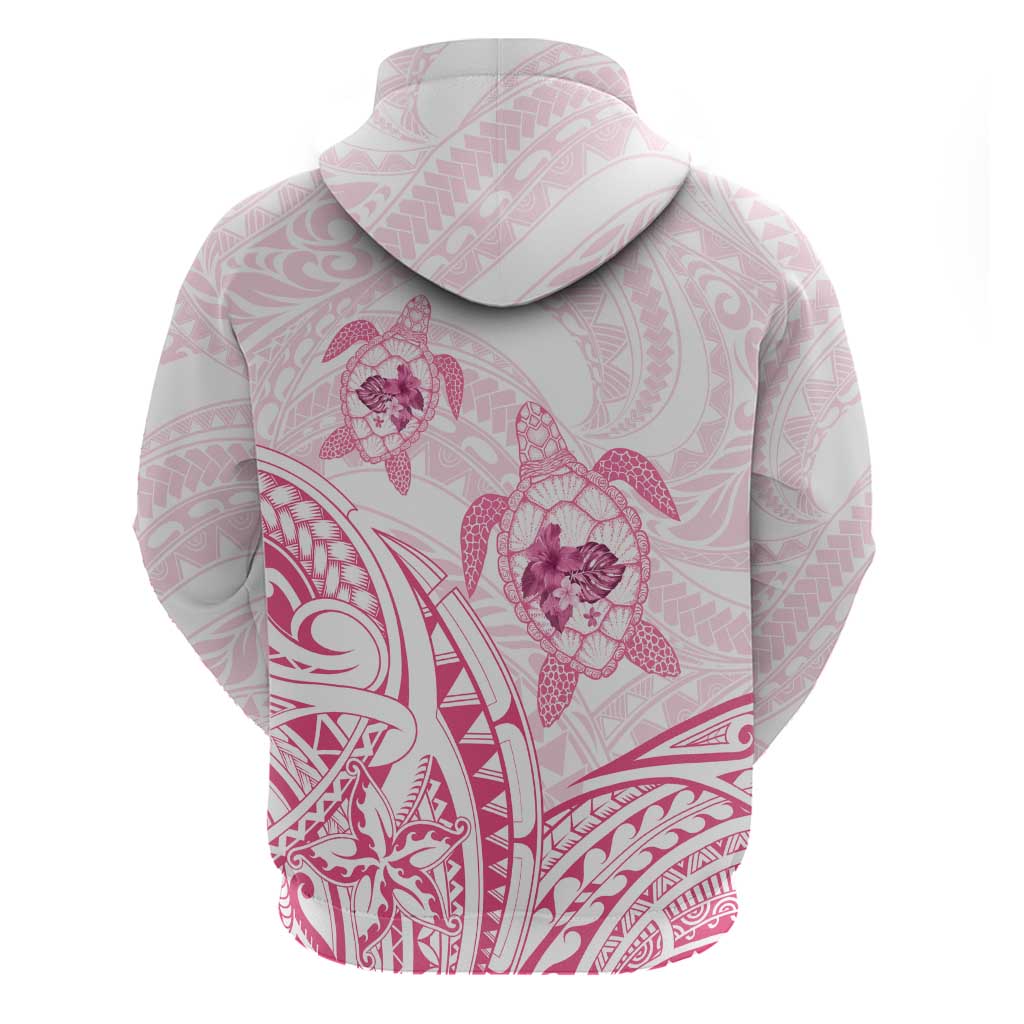 Pink White Polynesia Floral Sea Turtle Zip Hoodie - Polynesian Pride