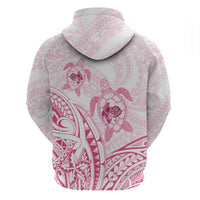 Pink White Polynesia Floral Sea Turtle Zip Hoodie - Polynesian Pride