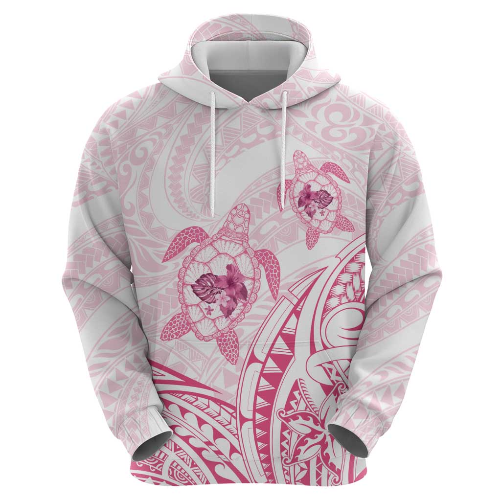 Pink White Polynesia Floral Sea Turtle Zip Hoodie - Polynesian Pride