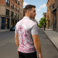 Pink White Polynesia Floral Sea Turtle Zipper Polo Shirt - Polynesian Pride