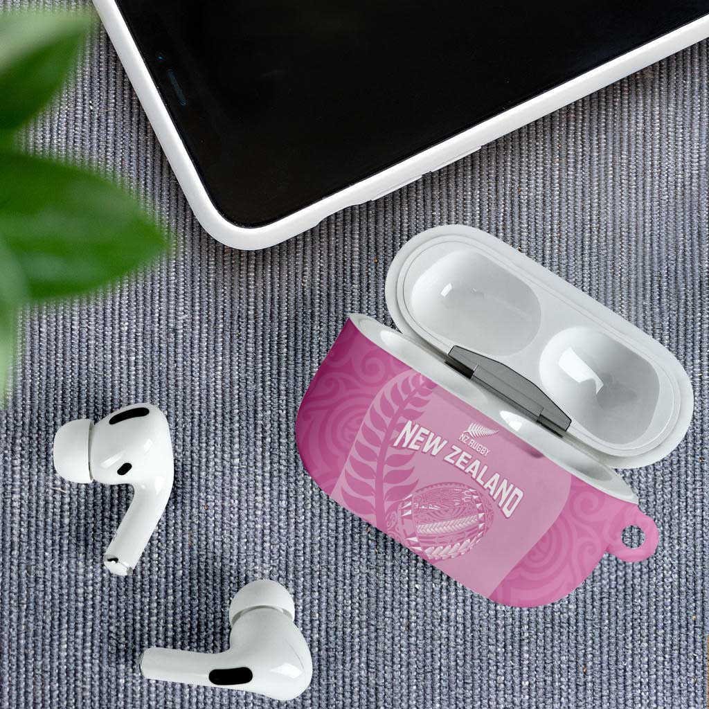 Custom New Zealand Silver Fern Rugby 2025 AirPods Case All Black Aotearoa Maori Pink - Polynesian Pride