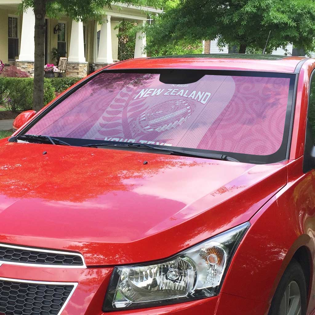 Custom New Zealand Silver Fern Rugby 2025 Auto Sun Shade All Black Aotearoa Maori Pink - Polynesian Pride