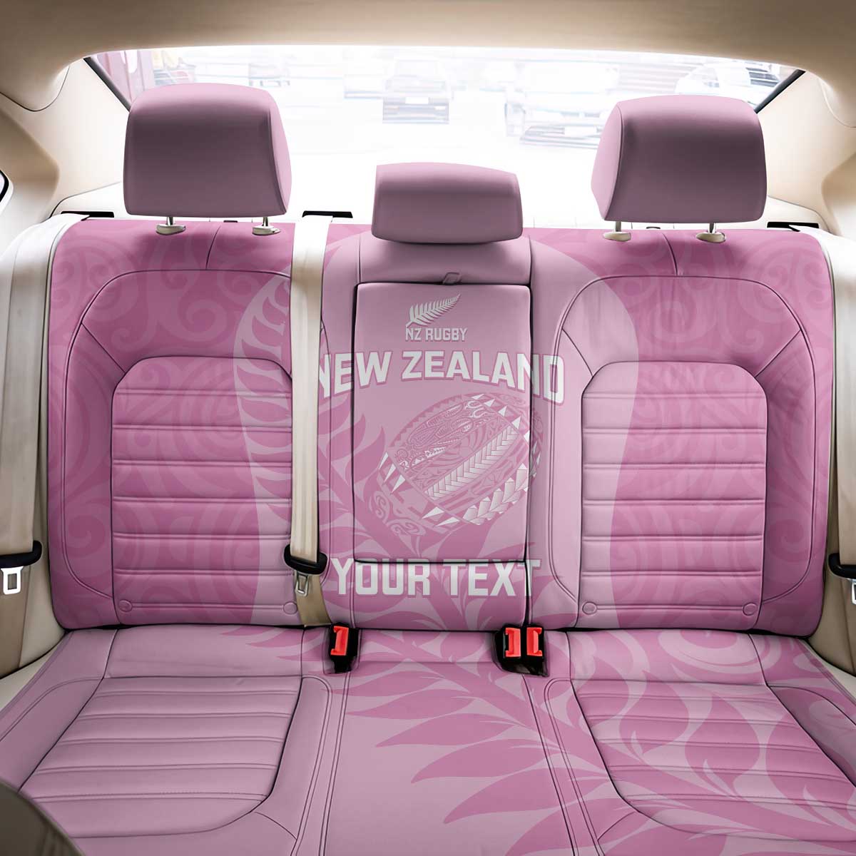 Custom New Zealand Silver Fern Rugby 2025 Back Car Seat Cover All Black Aotearoa Maori Pink LT14 - Polynesian Pride