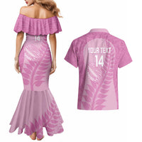 Custom New Zealand Silver Fern Rugby 2025 Couples Matching Mermaid Dress and Hawaiian Shirt All Black Aotearoa Maori Pink LT14 - Polynesian Pride