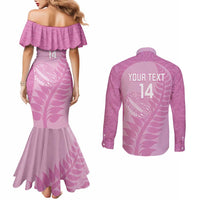 Custom New Zealand Silver Fern Rugby 2025 Couples Matching Mermaid Dress and Long Sleeve Button Shirt All Black Aotearoa Maori Pink LT14 - Polynesian Pride